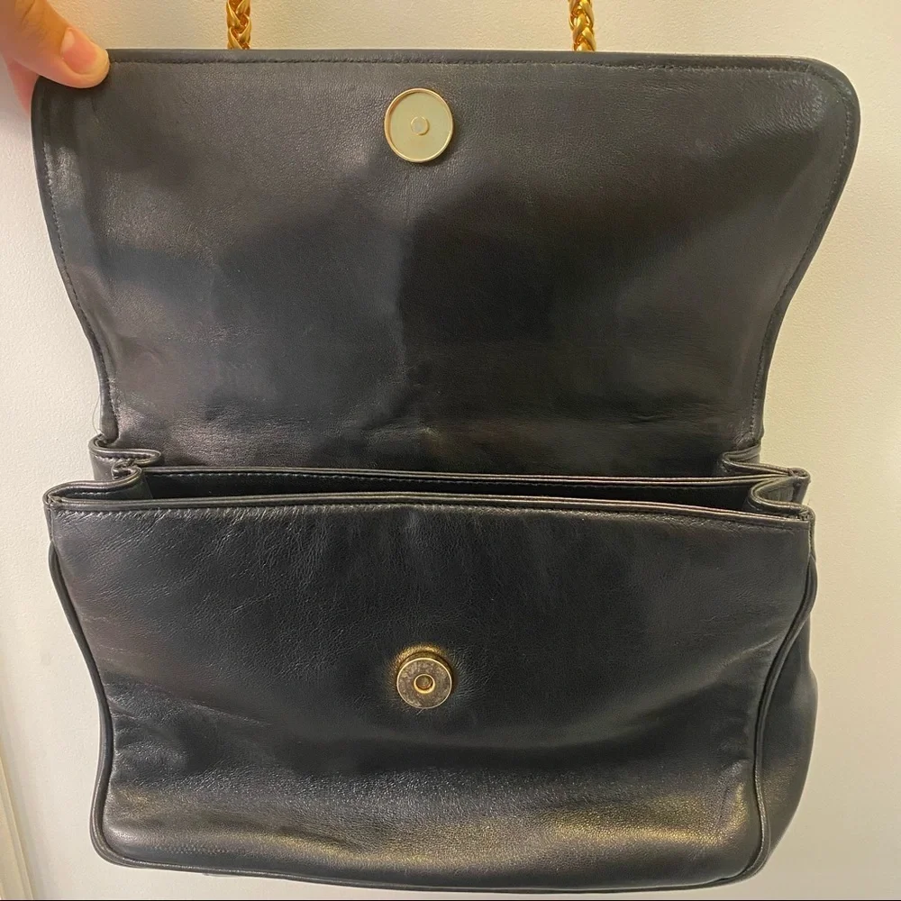 Escada Leather Black Crossbody Bag Gold Hardware Chain Daisy Clasp
